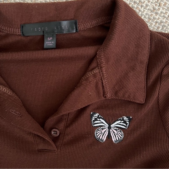 Y2K Brown Butterfly Long Sleeve Crop Top - Picture 4 of 4